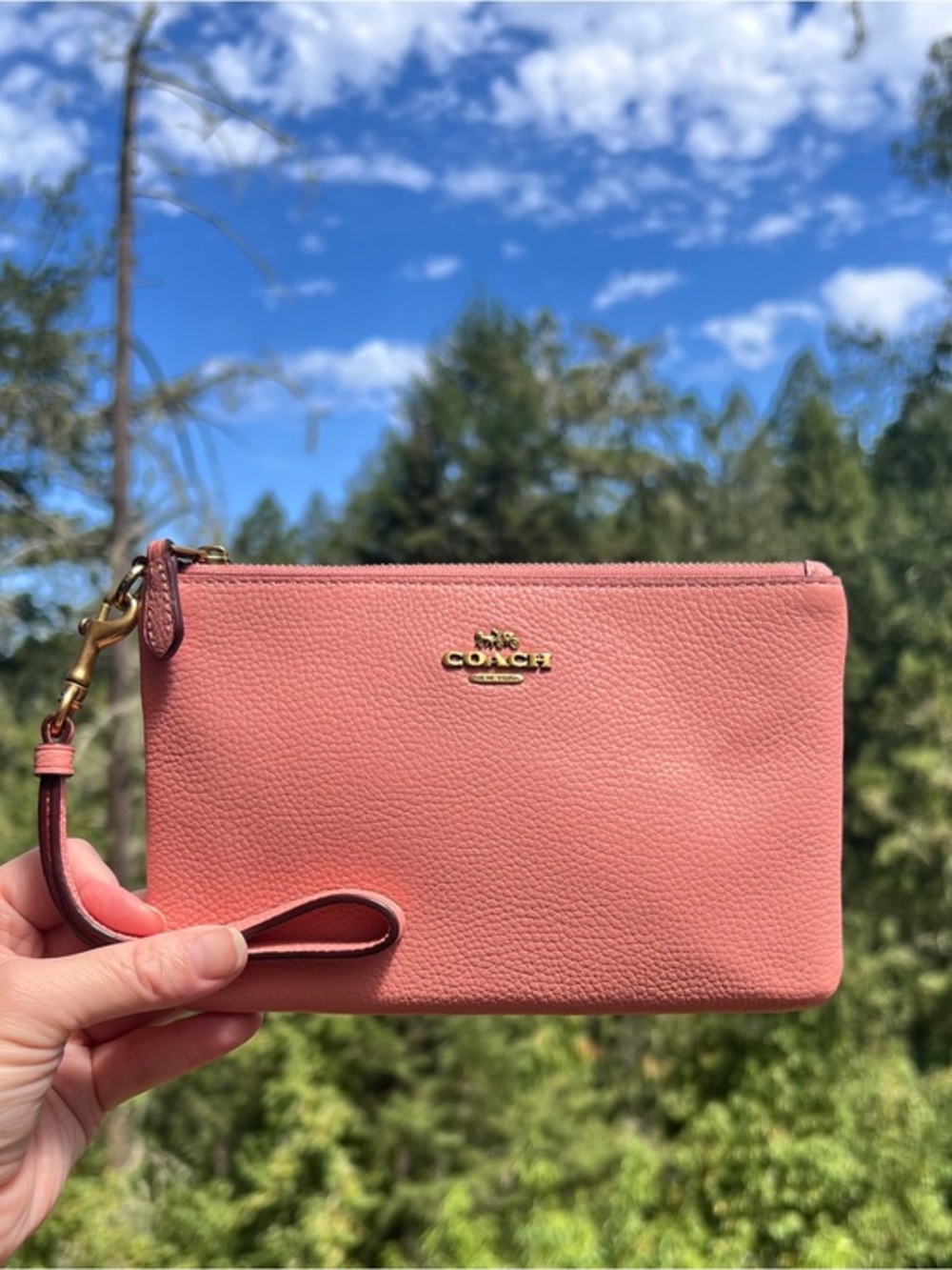 COACH Pink Pebble Leather Wristlet Wallet Clutch Gold Hardware 22952 AUTHENTIC